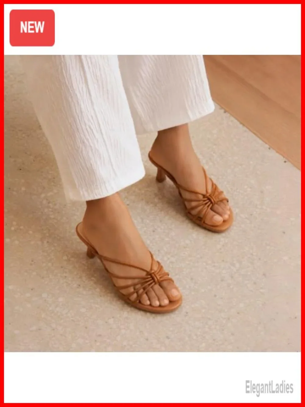 Faux Leather Kitten Heel Sandals Strappy Open Toe Slip On Low Heel